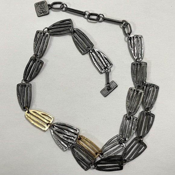 Mixed metal gold silver link chain statement necklace - Picture 3 of 9